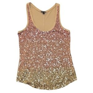 Vintage Express Y2K Ombre Sequin Tank Top Rose Gold Sparkly Party Swiftie Small